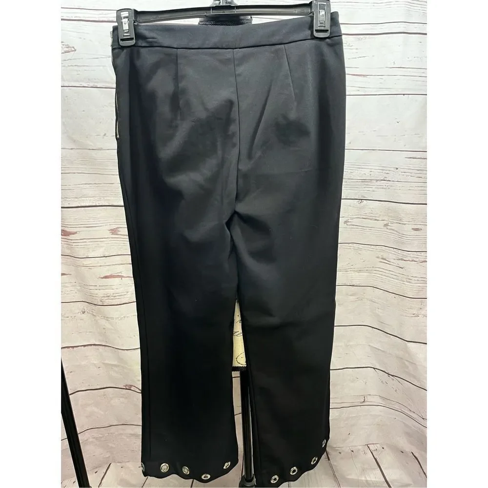 Zara Women medium black pants with side zipper and grommets with scallop edge on